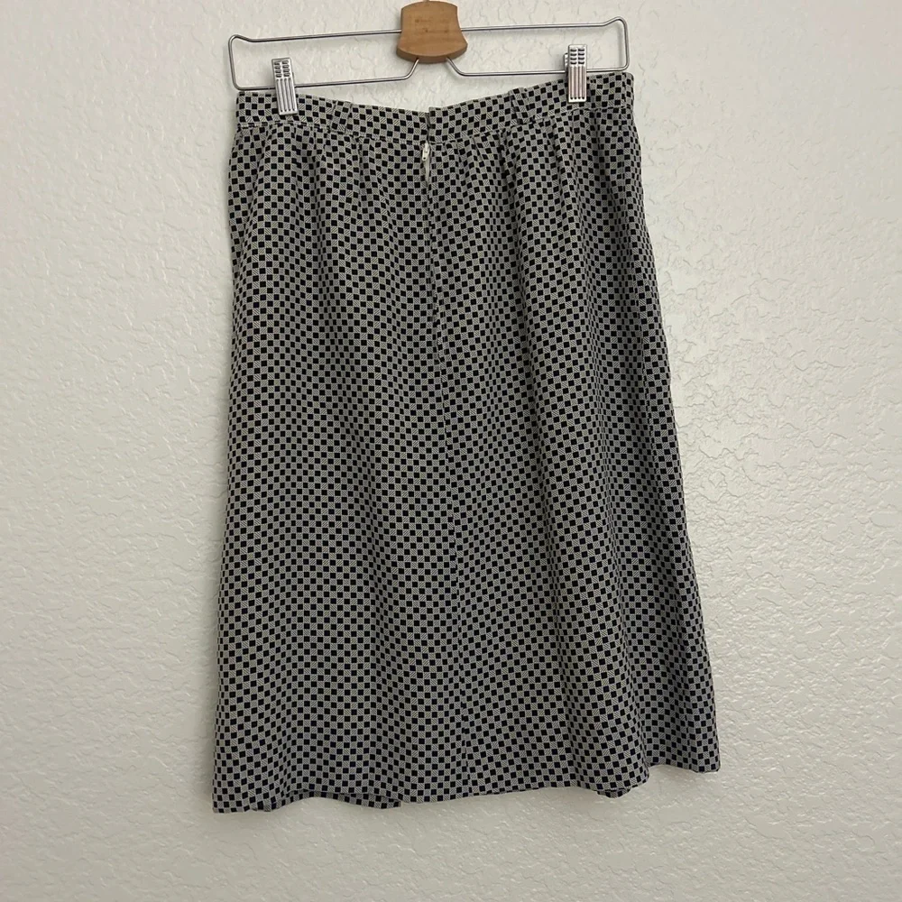 1970s Vintage Celine Paris Silk Blouse and Skirt Set Black Cream Geometric. - Picture 2 of 7